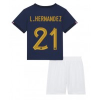 Frankrig Lucas Hernandez #21 Hjemmebanesæt Børn VM 2022 Kortærmet (+ Korte bukser)